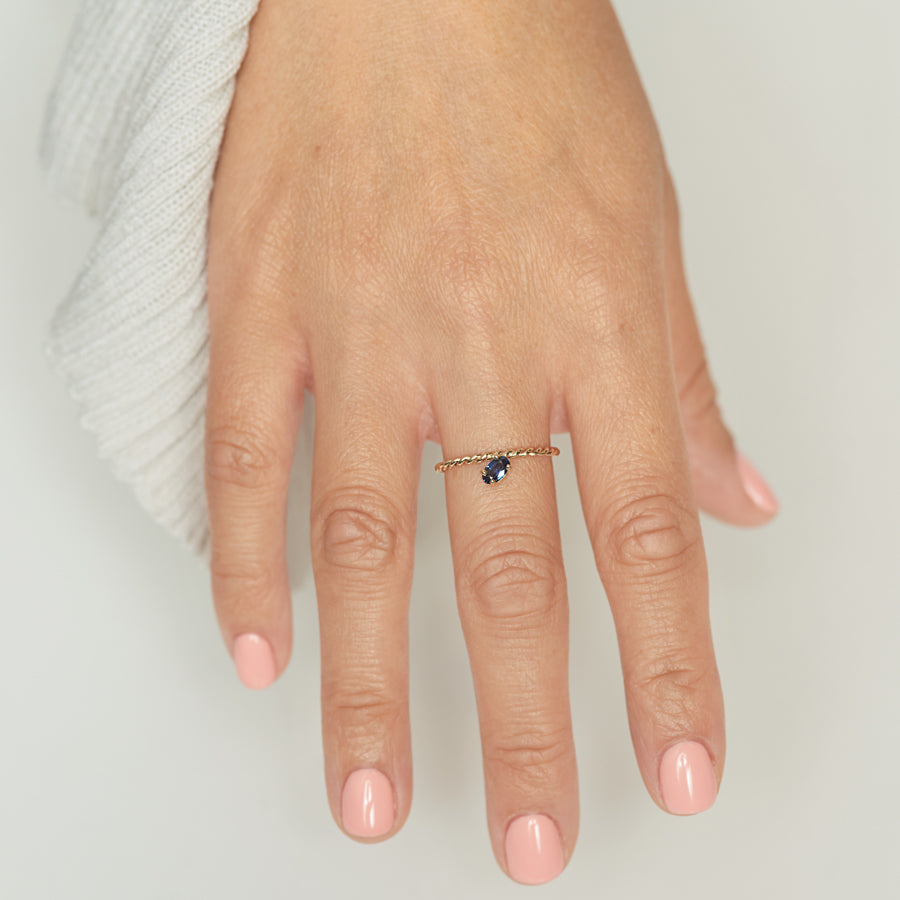 Slanted Blue Sapphire Twisted Ring