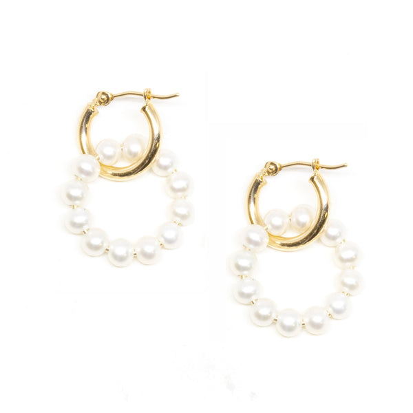 Mini Gold Hoop Pearl Circle Dangle Earrings – POPPY FINCH