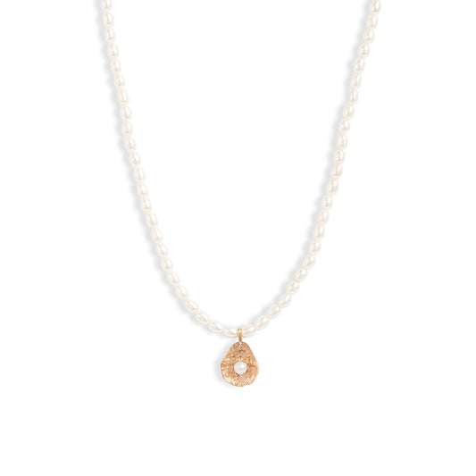 Gold Petal Pearl Strand Necklace