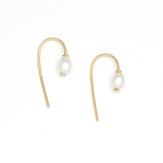 Petite Oval Pearl Hook Earrings