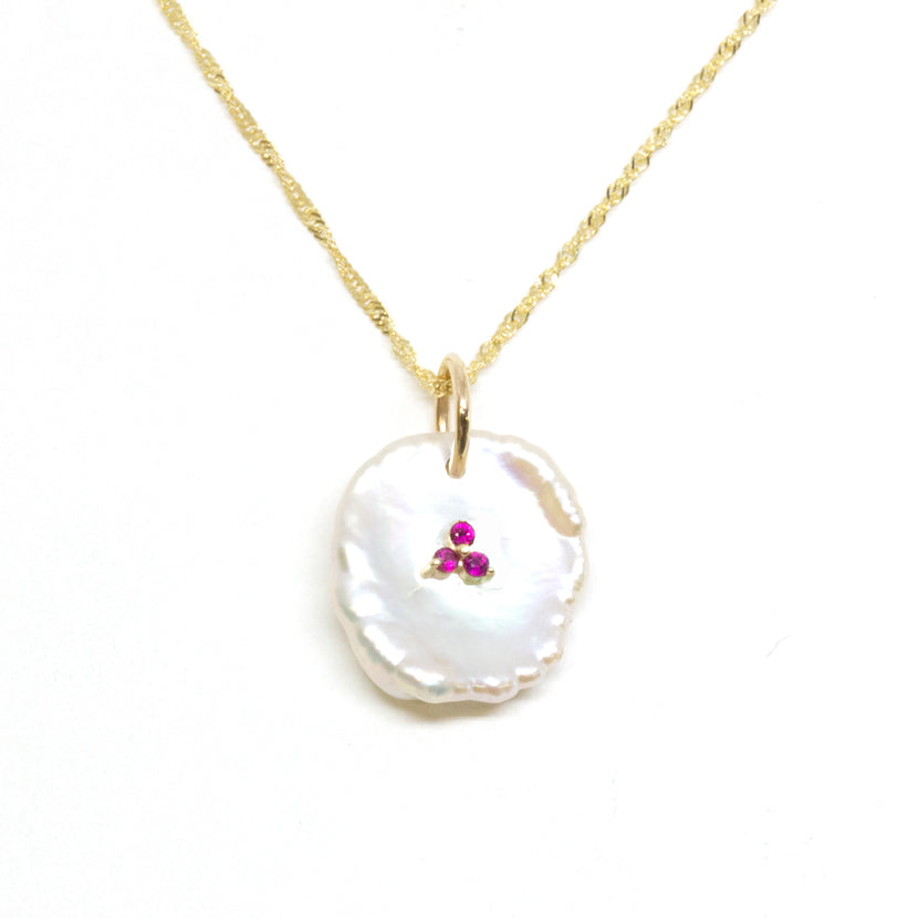 Petal Pearl Ruby Pendant Necklace