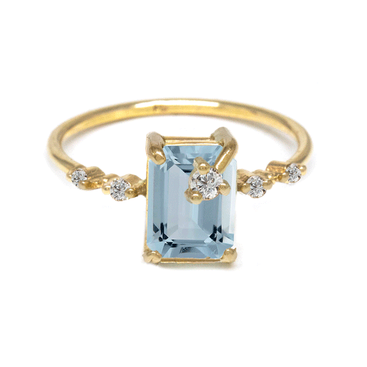 Emerald Cut Aquamarine Diamond Ring