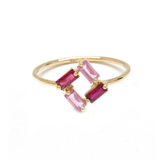 Ruby Pink Sapphire Square Baguette Ring