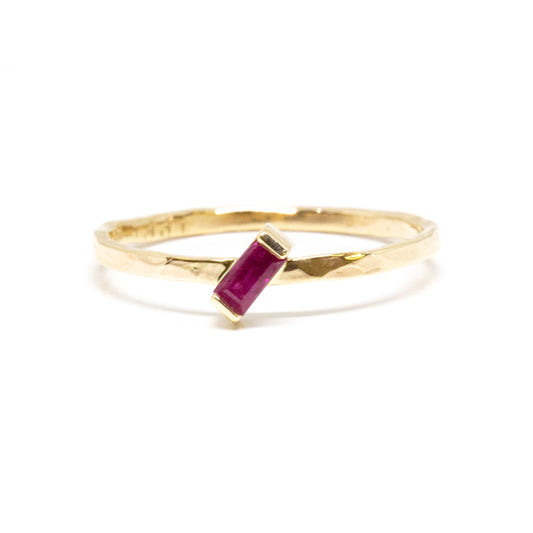 Slanted Baguette Ruby Ring