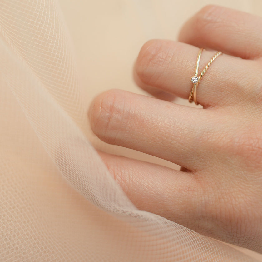 Skinny Baby Diamond Crisscross Ring