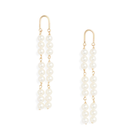 Gold Arch Triple Drop Pearl Earrings